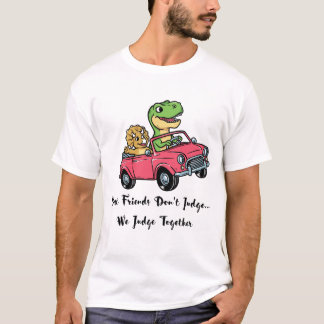 Cute Dinosaur Friends Driving Pink Car Cartoon T S T-Shirt