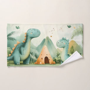 Cute Dinosaur Friends in a Prehistoric Paradise Hand Towel