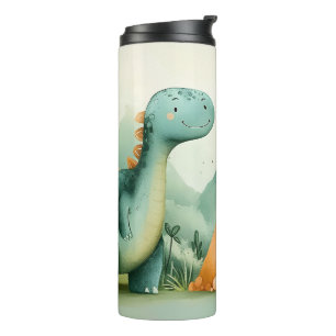 Cute Dinosaur Friends in a Prehistoric Paradise Thermal Tumbler