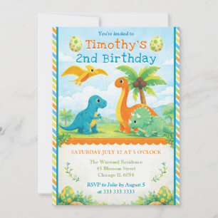 Cute Dinosaur Friends Kids Birthday Invitation