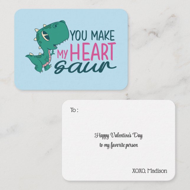 Cute Dinosaur Funny Kids Classroom Valentines Day Card (Front/Back)