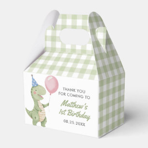 Cute Dinosaur Gingham 1st Birthday Party Favour Box