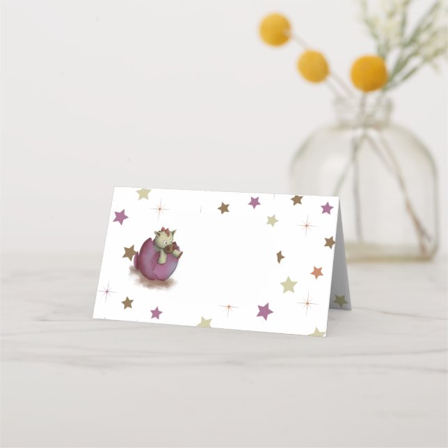 Cute Dinosaur Girl Baby Shower Place Card (Front)