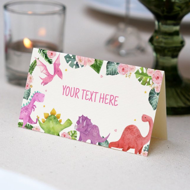 Cute Dinosaur Girl Birthday Party Place Card (Creator Uploaded)