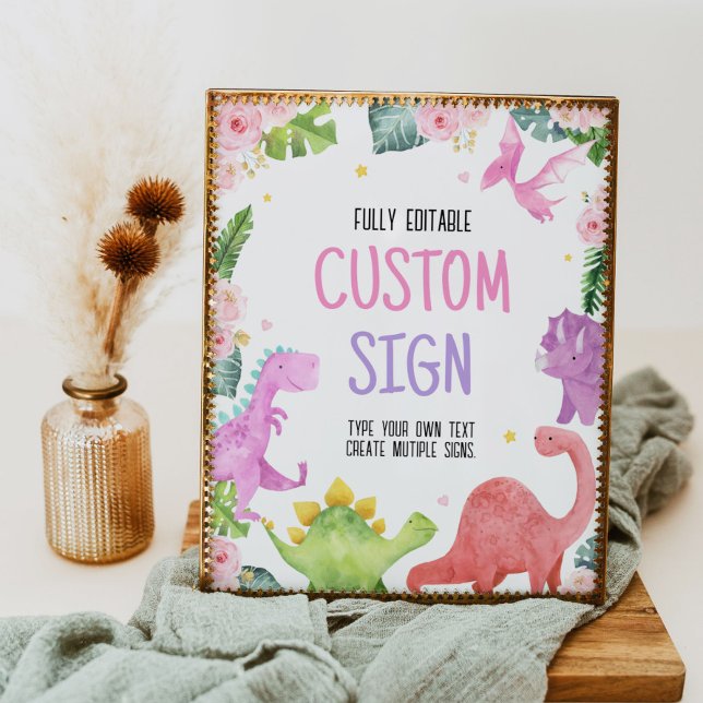Cute Dinosaur Girl Birthday Party Table Sign (Creator Uploaded)