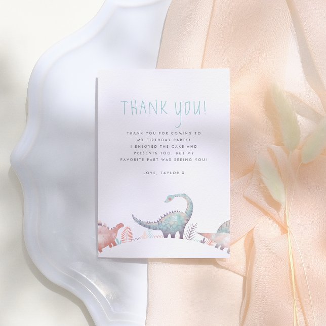 Cute Dinosaur Girl Birthday Party Thank You Card (Creator Uploaded)