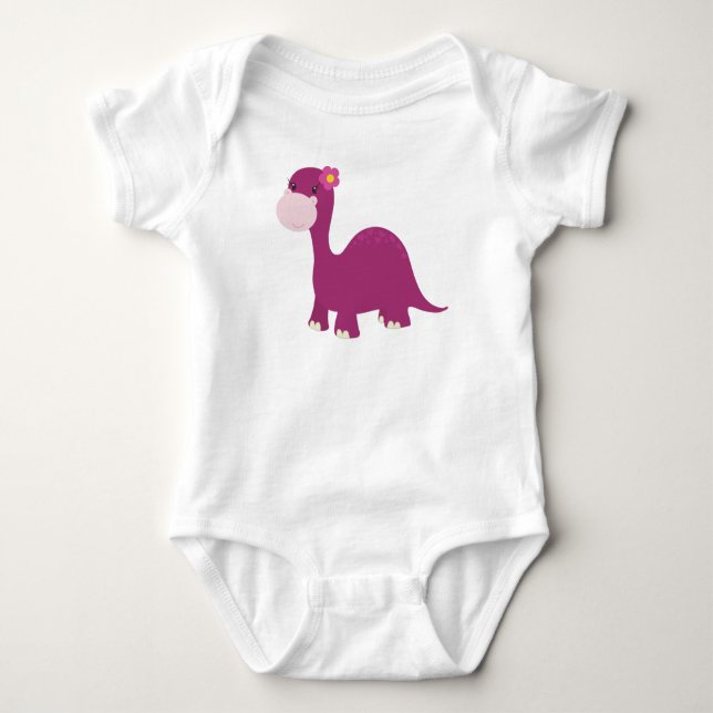 Cute Dinosaur, Girl Dinosaur, Pink Dinosaur, Dino Baby Bodysuit (Front)