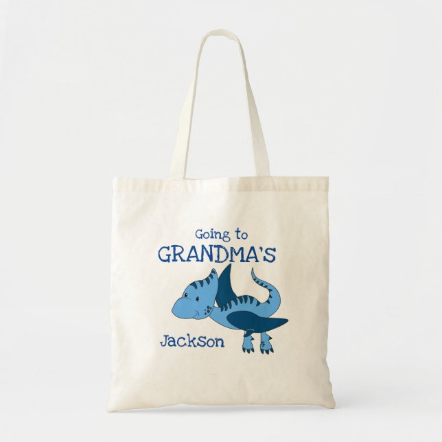 Cute Dinosaur Going to Grandma Overnight Bag  (Front)