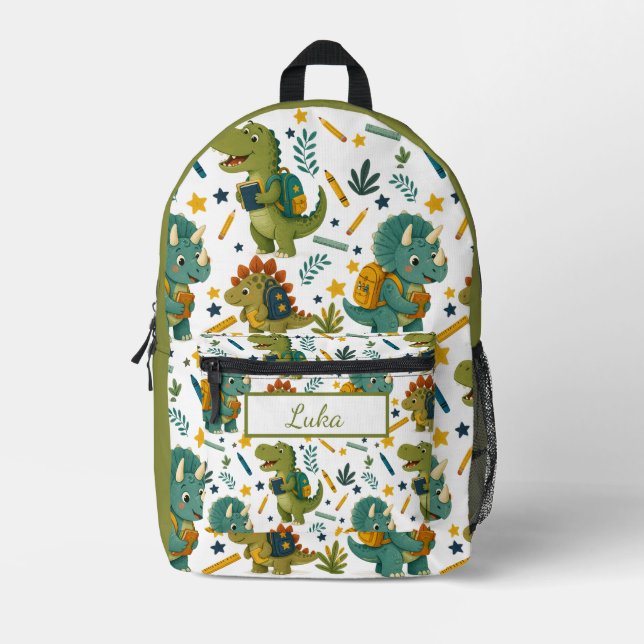 Cute Dinosaur Going To School For Kids Printed Backpack (Front)