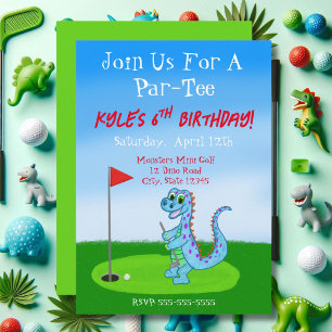 Cute Dinosaur Golf Themed 6th Birthday Invitation