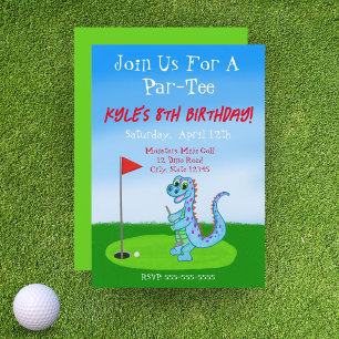 Cute Dinosaur Golf Themed Kids Birthday Invitation