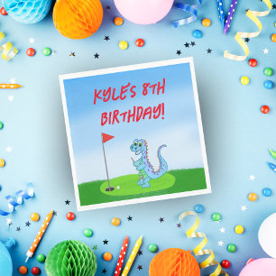 Cute Dinosaur Golf Themed Kids Birthday Napkins