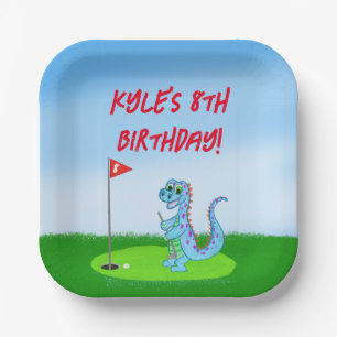 Cute Dinosaur Golf Themed Kids Birthday Napkins Paper Plate
