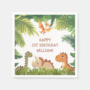 Cute Dinosaur Greenery Birthday Party Napkin