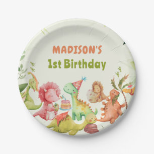 Cute Dinosaur Greenery Birthday Party Paper Plates