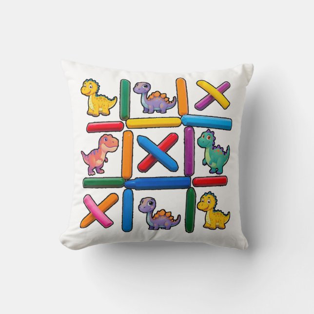 Cute Dinosaur Grid Design with Nine Colourful Dino Cushion (Front)