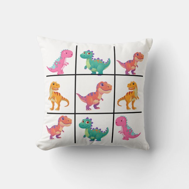Cute Dinosaur Grid Design with Nine Colourful Dino Cushion (Front)