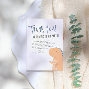 Cute Dinosaur Handwriting Boy Birthday Party Thank You Card