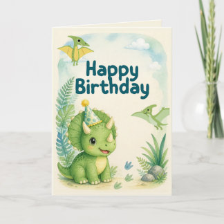 Cute Dinosaur Happy Birthday Card | Watercolor