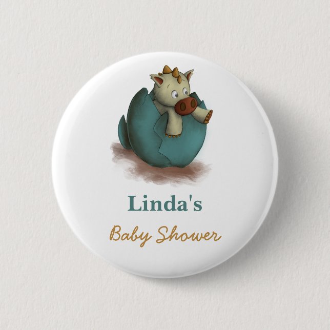 Cute Dinosaur Hatching Baby Shower 6 Cm Round Badge (Front)