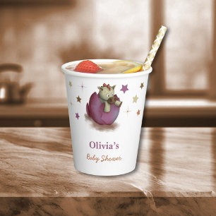 Cute Dinosaur Hatching Girl Baby Shower Paper Cups