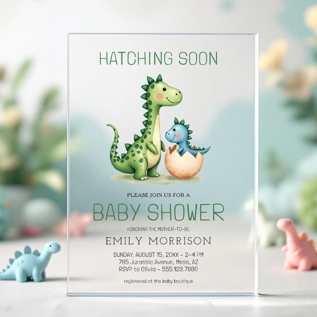 Cute Dinosaur Hatching Soon Baby Shower Acrylic Invitations (Creator Uploaded)