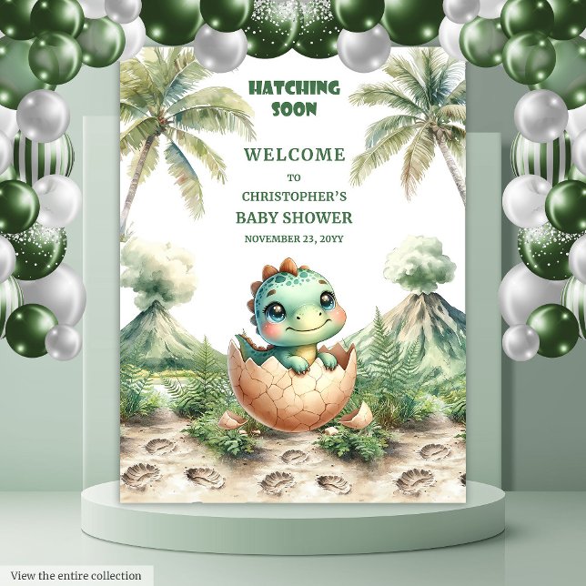Cute Dinosaur Hatching Soon Baby Shower Banner Tapestry (Cute Dinosaur Hatching Soon Baby Shower Banner)