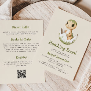 Cute Dinosaur Hatching Soon QR Code Baby Shower Invitation