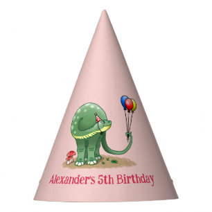 Cute Dinosaur Holding Balloons with Its Tail Party Hat