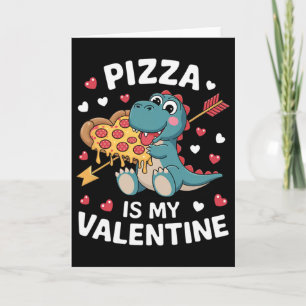 Cute Dinosaur Holding Pizza For A Fun Valentine's  Card
