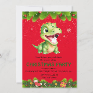 Cute Dinosaur holding snowman Christmas party gift Invitation