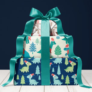 Cute Dinosaur Holiday Christmas Wrapping Paper Sheet