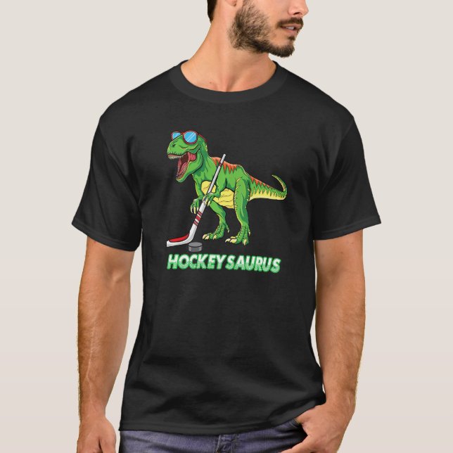 Cute Dinosaur Ice Hockey Trex Kids Boys funny ice  T-Shirt (Front)