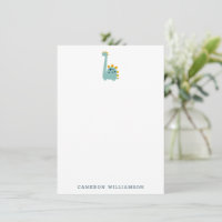 Cute Dinosaur in Blue Personalised Stationery