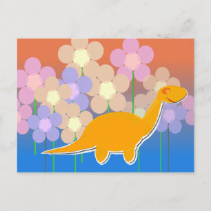Cute Dinosaur in Flower Field Postcard