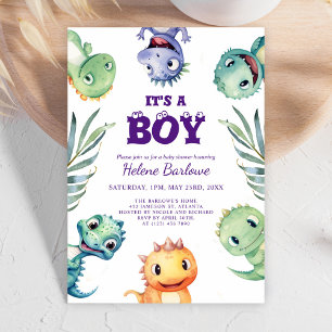 Cute Dinosaur It's A Boy Baby Shower Invitation