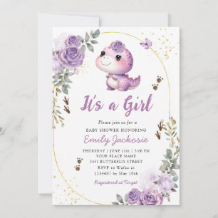Cute Dinosaur It's a Girl Boho Floral Baby Shower Invitation