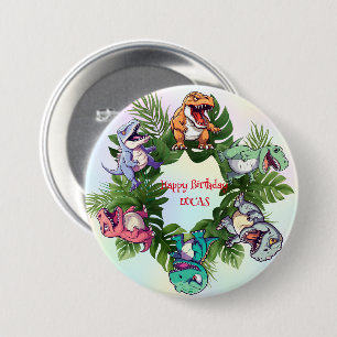 Cute dinosaur jungle School kid birthday party boy 7.5 Cm Round Badge