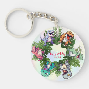 Cute dinosaur jungle School kid birthday party boy Key Ring