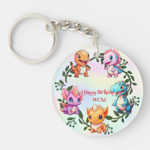Cute dinosaur jungle School kid birthday party boy Key Ring