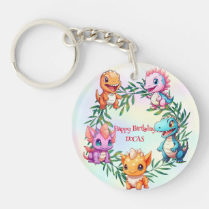 Cute dinosaur jungle School kid birthday party boy Key Ring