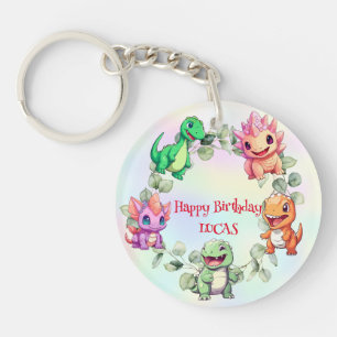 Cute dinosaur jungle School kid birthday party boy Key Ring