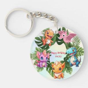 Cute dinosaur jungle School kid birthday party boy Key Ring