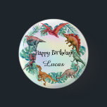 Cute dinosaur jungle School kids Birthday party  3 Cm Round Badge<br><div class="desc">Cute dinosaur jungle School kids Birthday party boy</div>