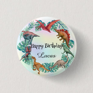 Cute dinosaur jungle School kids Birthday party  3 Cm Round Badge
