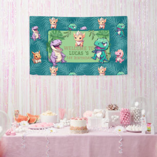 Cute dinosaur jungle School kids Birthday party  Banner