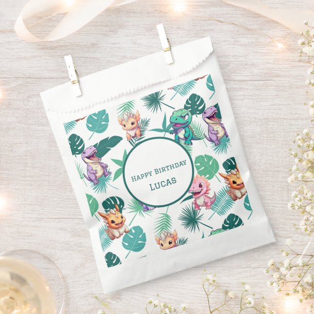 Cute dinosaur jungle School kids Birthday party bo Favour Bag (Clipped)