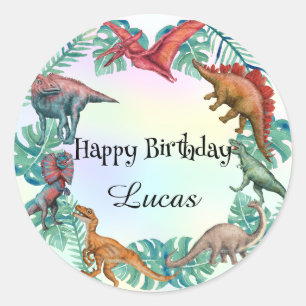 Cute dinosaur jungle School kids Birthday party  Classic Round Sticker