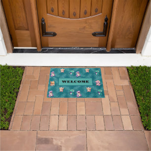 Cute dinosaur jungle School kids Birthday party Doormat