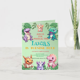 Cute dinosaur jungle School kids Birthday party  Invitation